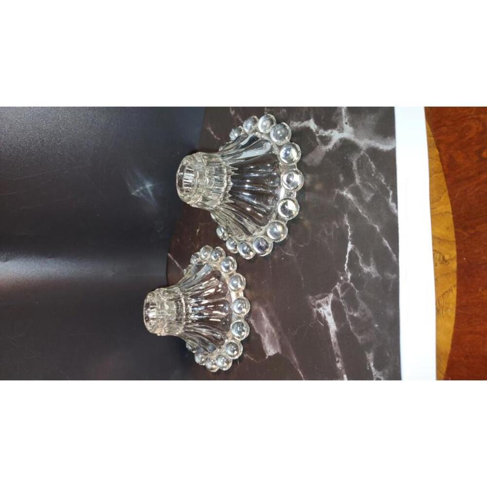 Set of 2 Anchor Hocking Berwick Boopie clear glass candlestick holders 50's